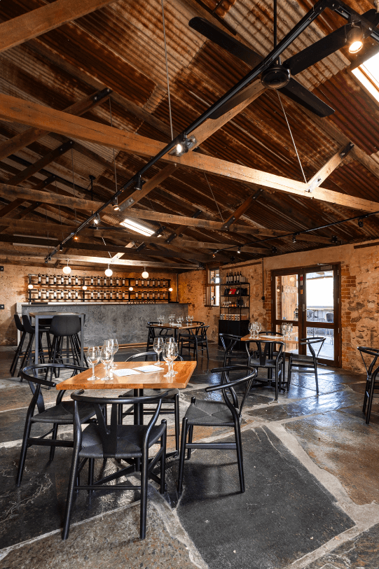 Timber features, stone cut flooring and bespoke marble counter top for this hospitality fit out for Shingleback, Total Fitouts Adelaide Central